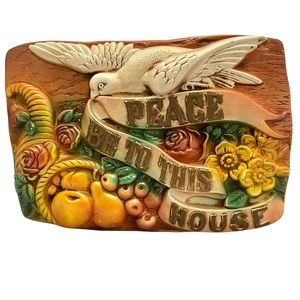 Vintage Chalkware Peace Be To This House Wall Art